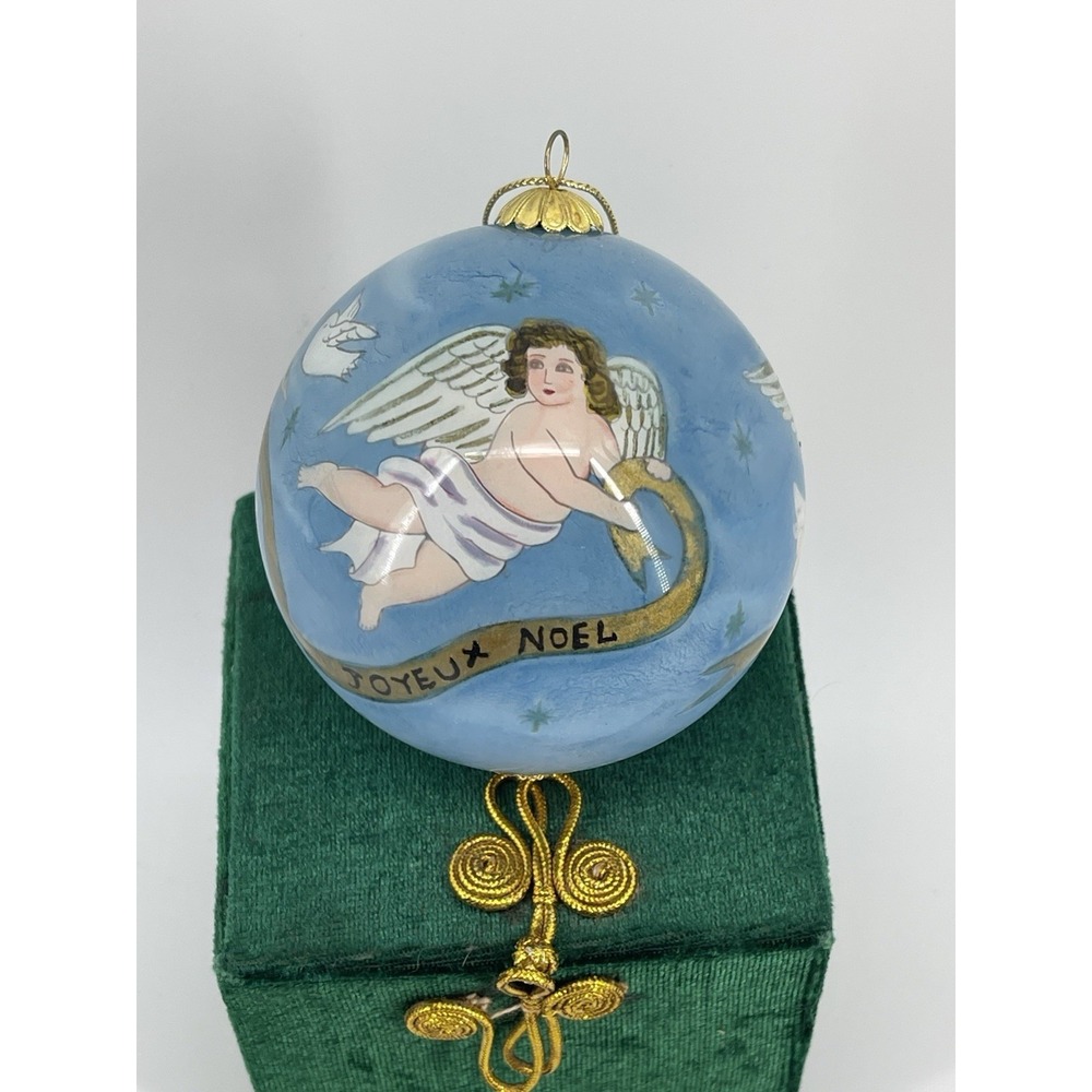 Vintage Hand Painted Angel Christmas Ornament Glass Ball w/ Box 2001